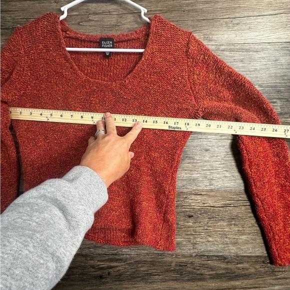 Eileen Fisher Red Orange Crew Neck Sweater Textured Knit - Picture 6 of 8